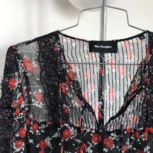 The Kooples Red floral bell sleeve sheer blouse